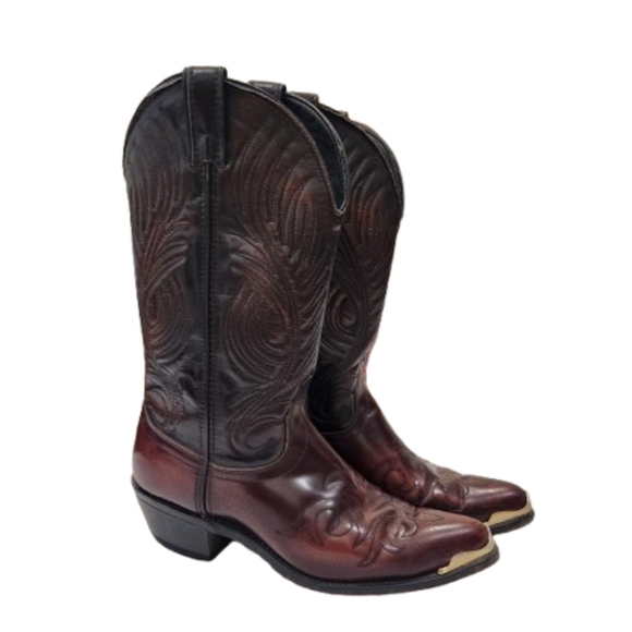 Laredo Embossed Stitched Western Boots Black/ Maroon US Mens 8.5 D